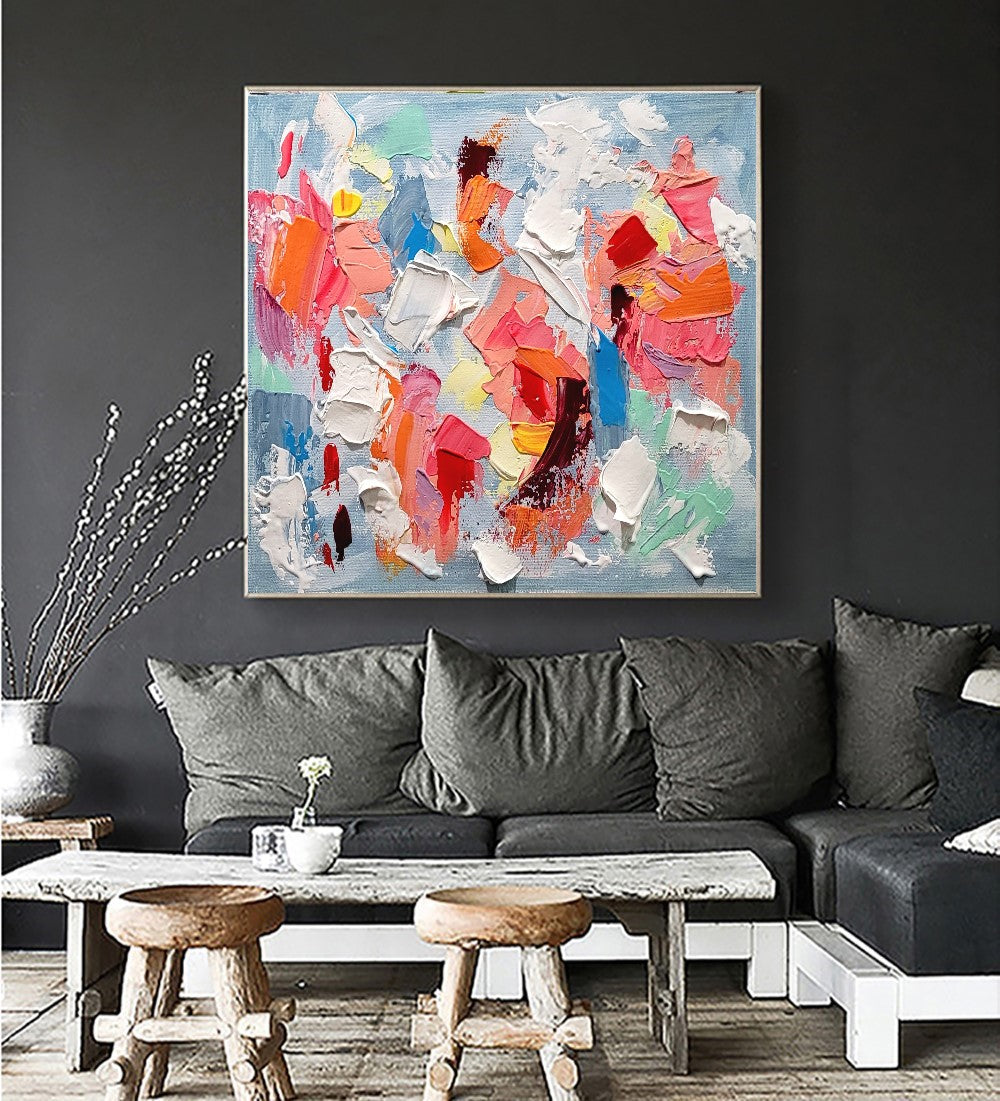 Colorful Chaos - Modern Abstract Impasto Acrylic Painting on Canvas, Vibrant Color Textured Wall Art