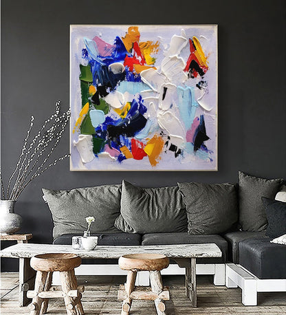 Kaleidoscope of Colors - Large Modern Abstract Impasto Acrylic Painting on Canvas, Vivid Color Textured Wall Art