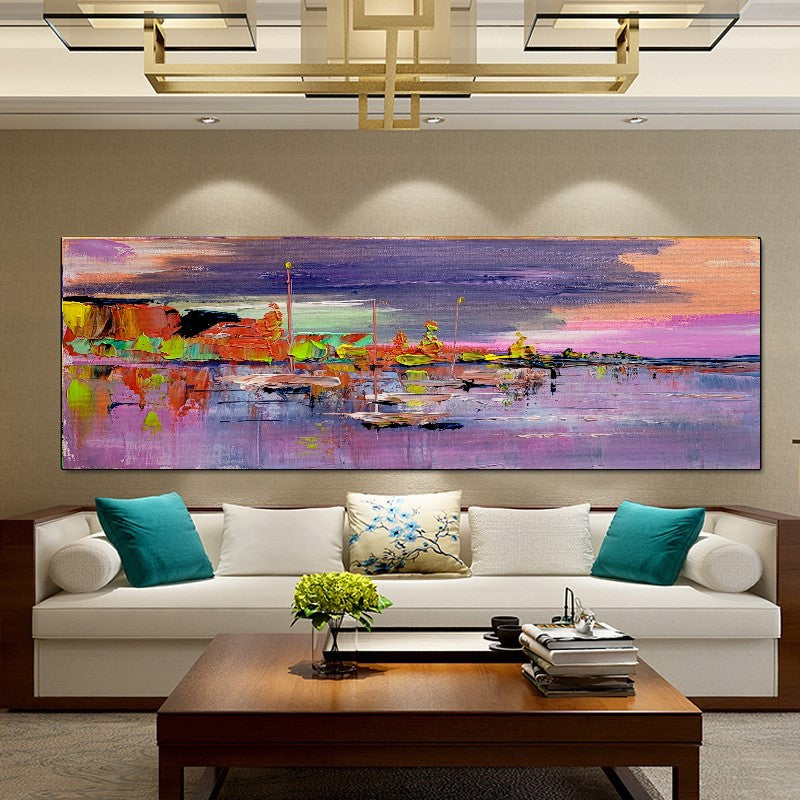 LARGE Abstract Impasto Oil Painting on Canvas, Mediterranean Seashore, Modern Wall Art for Bedroom, Living room