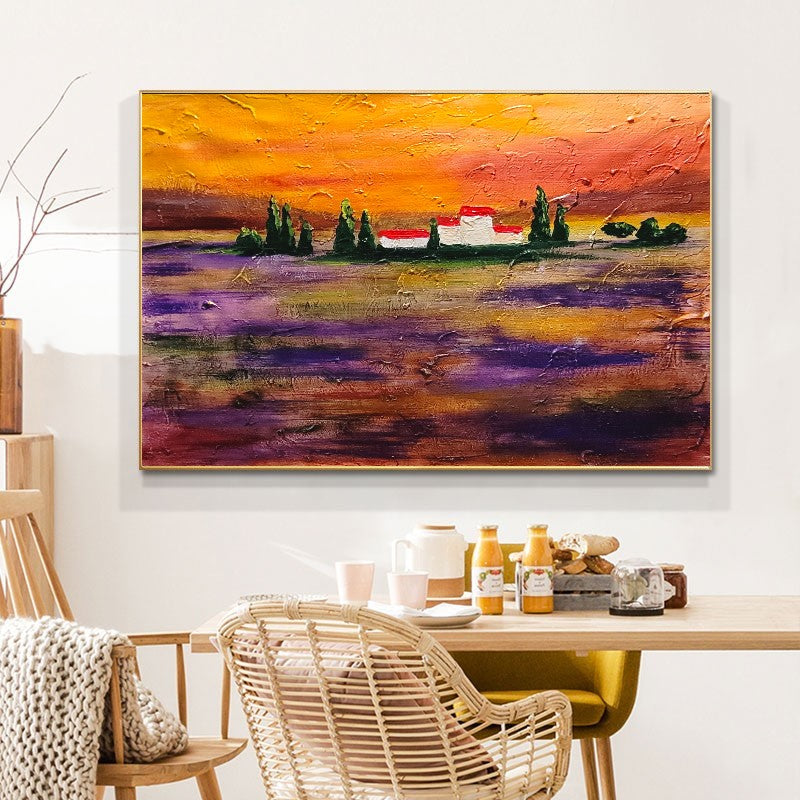 Sunset Landscape - Abstract Painting on Canvas, Mediterranean Art, Textured Wall Art for Living room,Bedroom