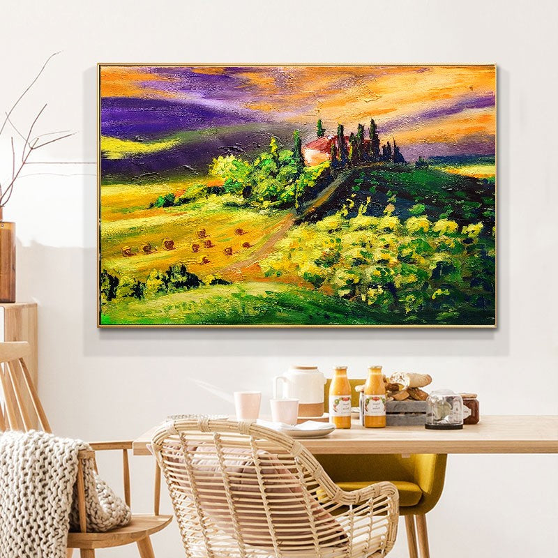 LARGE Abstract Impasto Oil Painting on Canvas, Toscana Italien Landscape, Textured Acrylic Art for Living room