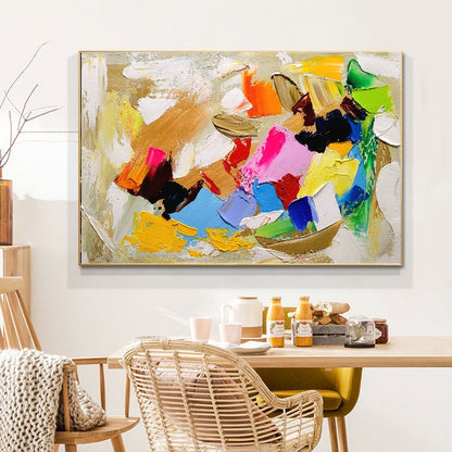 Modern Abstract Impasto Oil Painting on Canvas, Colorful Contemporary Art for Living room