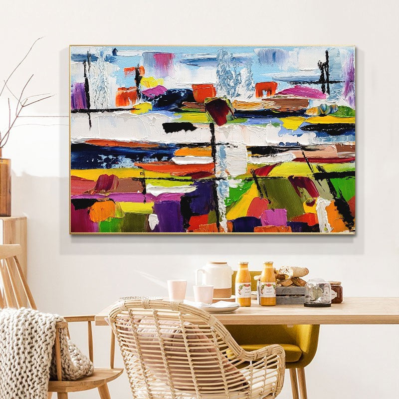 Urban Kaleidoscope - Large Modern Abstract Impasto Oil Painting on Canvas, Colorful Textured Wall Art