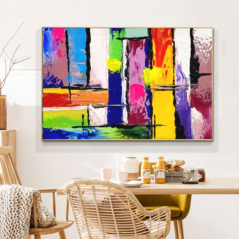 LARGE Colorful Impasto Abstract Painting, Canvas Art, Geometric Modern wall painting for living room