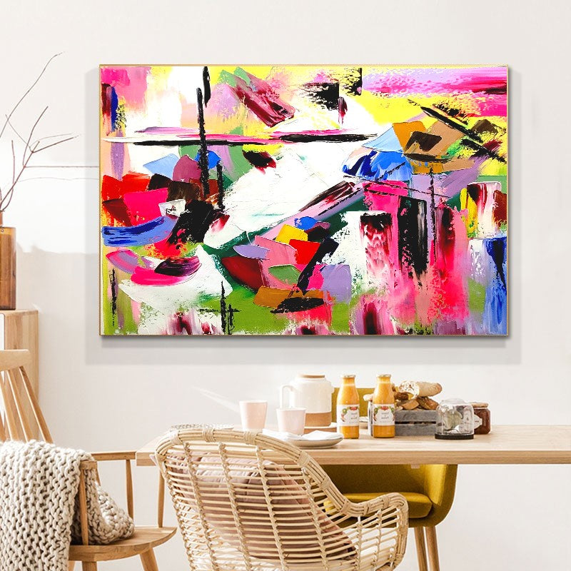 LARGE Modern Abstract Art, Vivid Pink Red Impasto Oil Painting on Canvas for Living Room