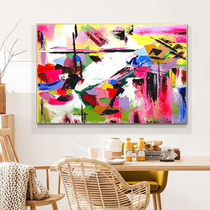 LARGE Modern Abstract Art, Vivid Pink Red Impasto Oil Painting on Canvas for Living Room