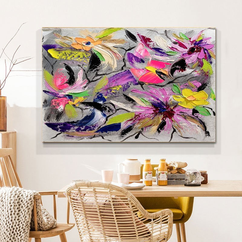 Floral Symphony - Modern Abstract Impasto Oil Painting on Canvas, Colorful Textured Wall Art