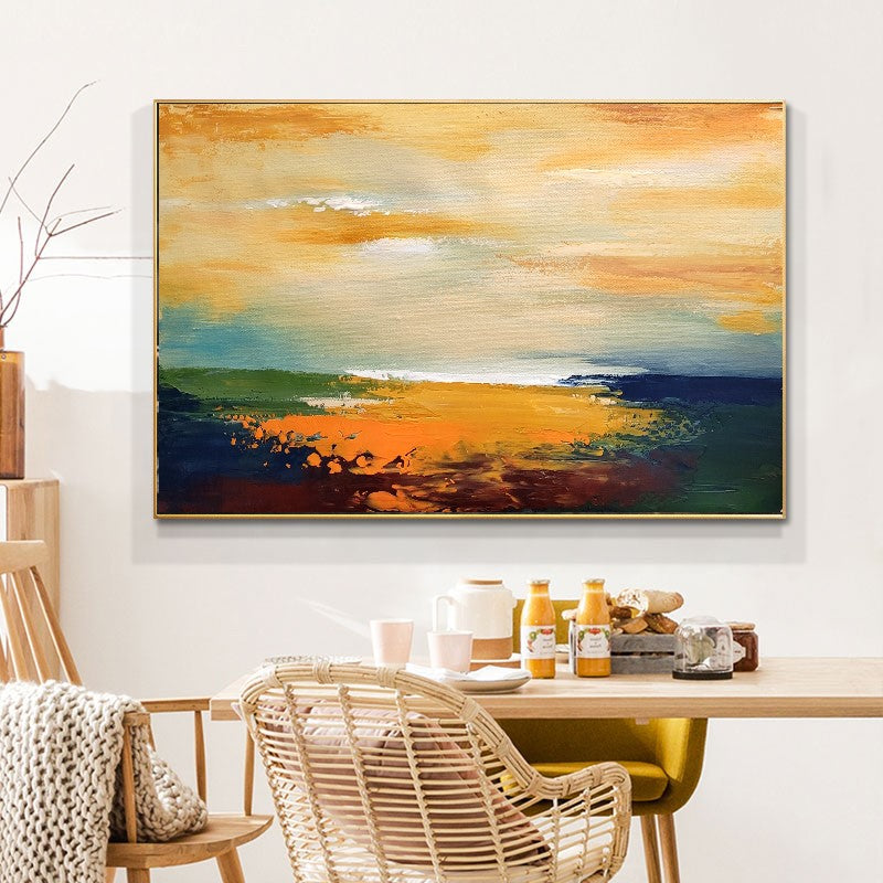 Modern Abstract Seascape Art, Sunset Impasto Oil Painting on Canvas for Bedroom, Living room