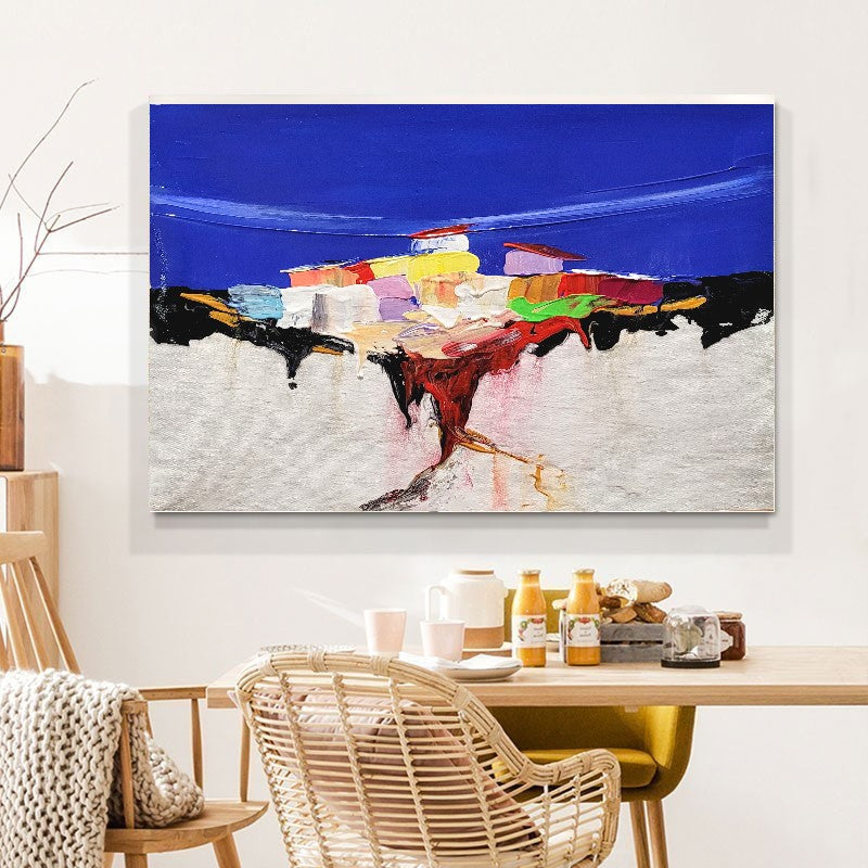 LARGE Abstract Landscape Wall Art, Colorful Impasto Oil Painting on Canvas for Living room