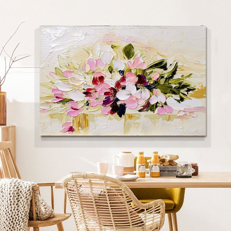 LARGE Floral Impasto Oil Painting on Canvas, Textured Pastel Colors Art, Abstract Modern Wall Art Decor