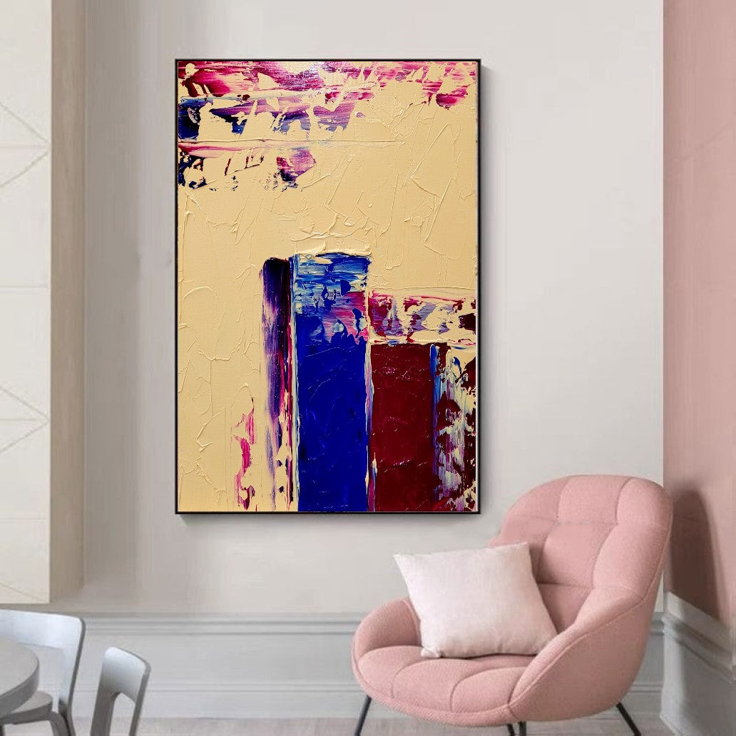 LARGE Impasto Oil Painting on Canvas, Geometric Minimalist Art, Vivid Color Contemporary Art Decor