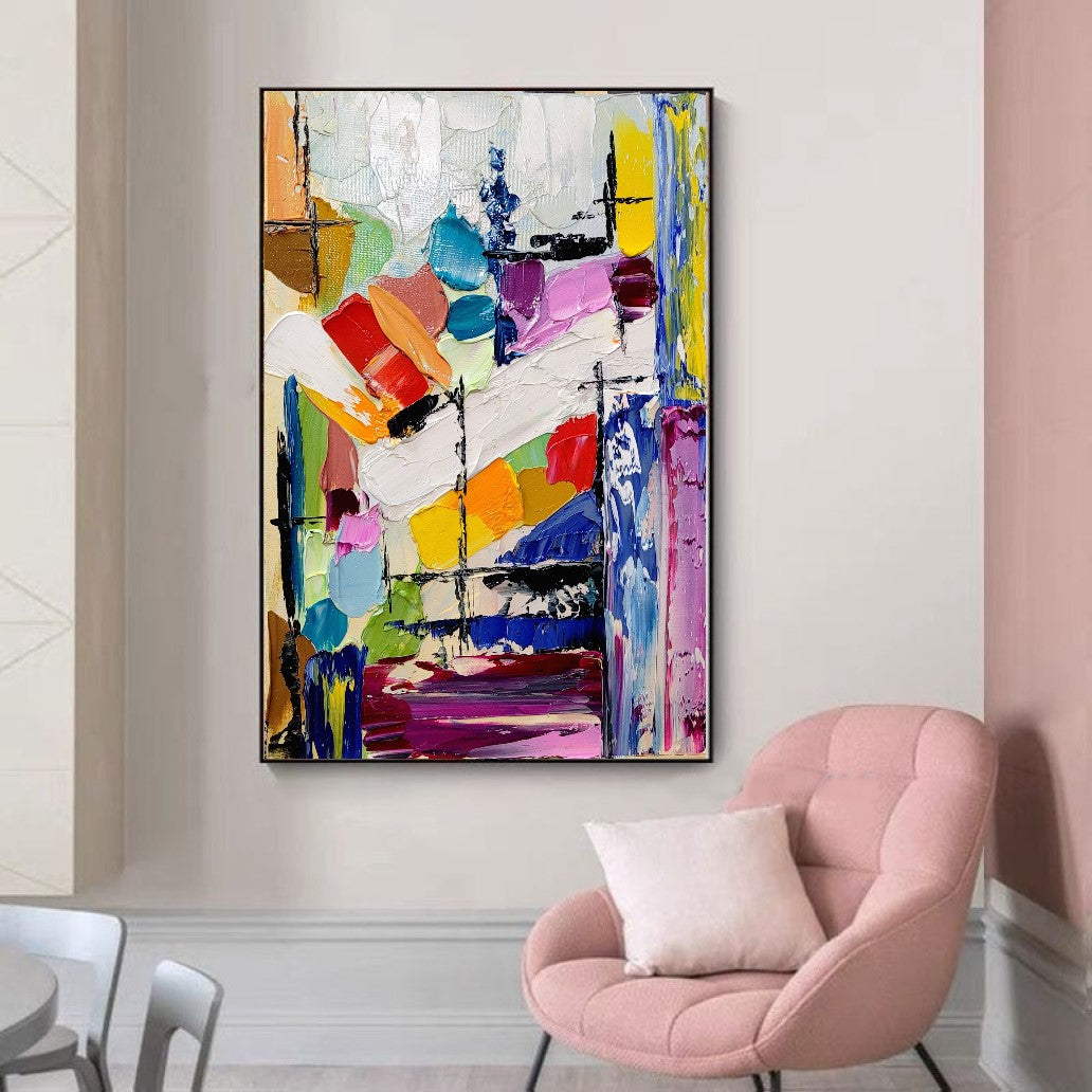 Large Abstract Paintings for living room, Impasto Oil Painting on Canvas, Colorful Modern Wall Art, Unique Painting