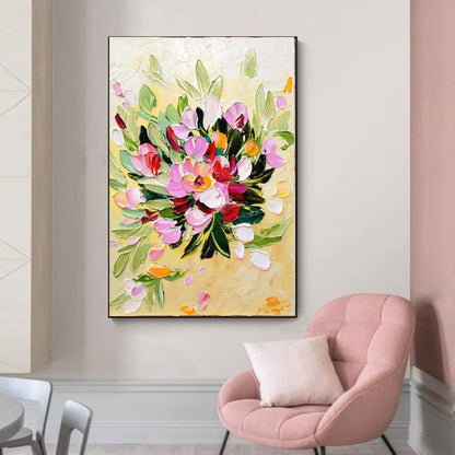 LARGE Floral Impasto Oil Painting on Canvas, Textured Abstract Flowers, Colorful Modern Wall Art Decor