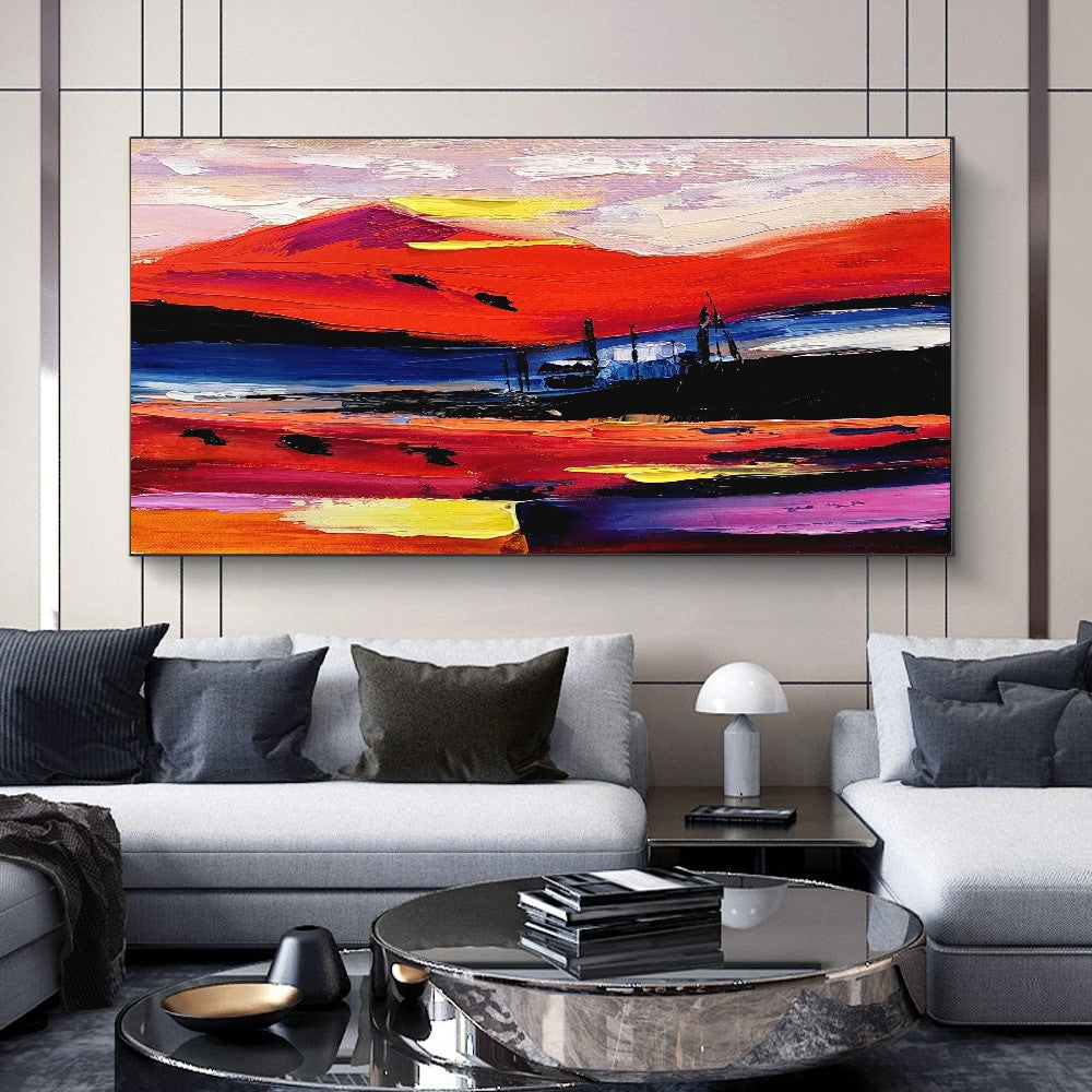 Fiery Twilight - Large Modern Abstract Impasto Oil Painting on Canvas, Colorful Textured Wall Art