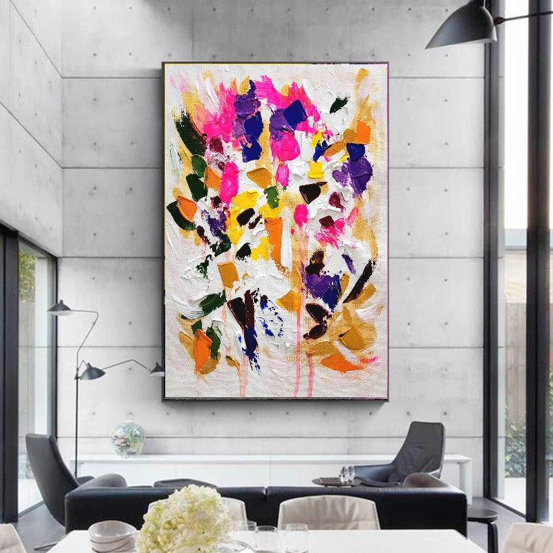 Blooming Radiance - Large Modern Abstract Impasto Oil Painting on Canvas, Colorful Textured Wall Art