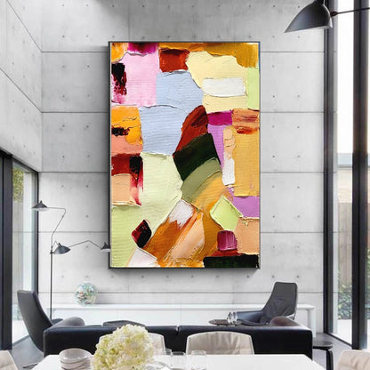 Large Modern Abstract Impasto Oil Painting on Canvas, Colorful Textured Wall Art for living room