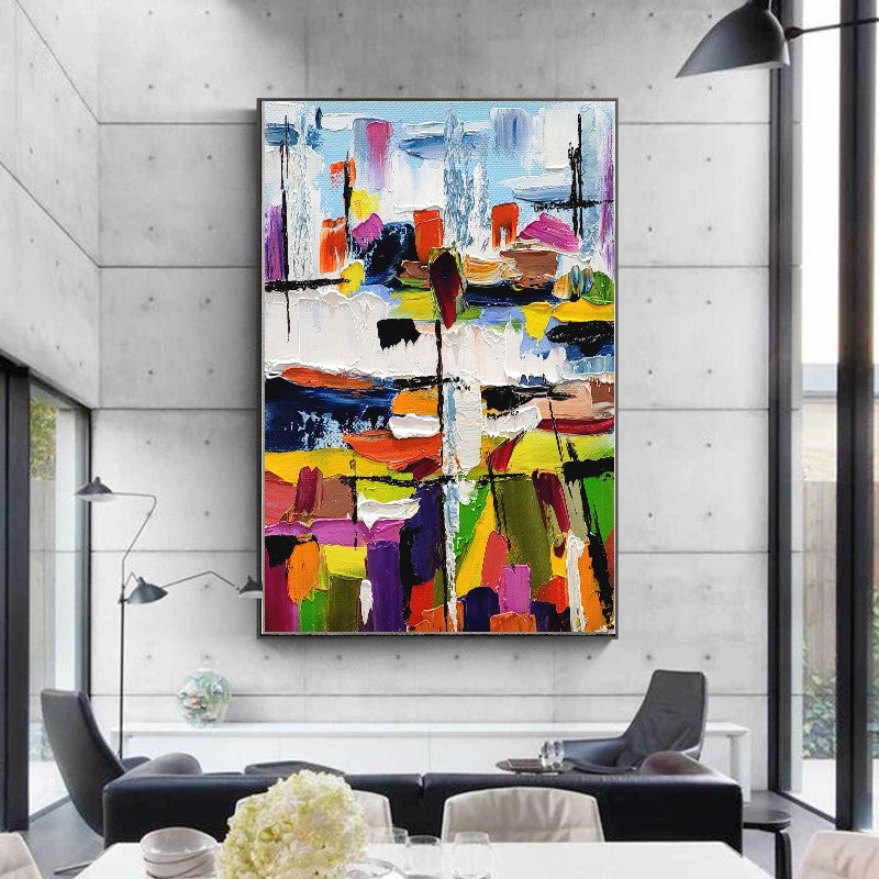 Urban Kaleidoscope - Large Modern Abstract Impasto Oil Painting on Canvas, Colorful Textured Wall Art