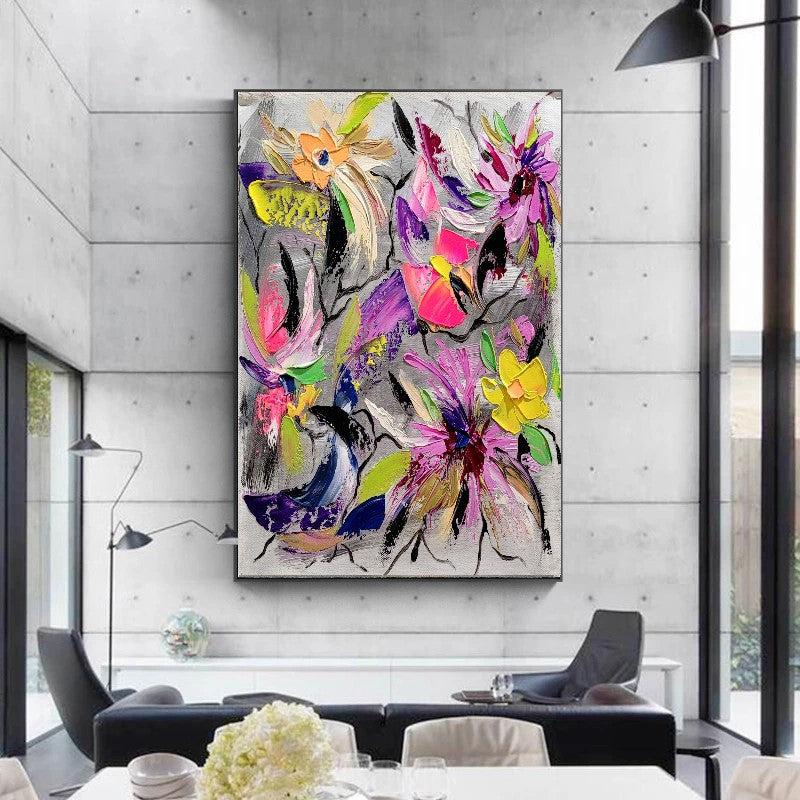 Floral Symphony - Modern Abstract Impasto Oil Painting on Canvas, Colorful Textured Wall Art