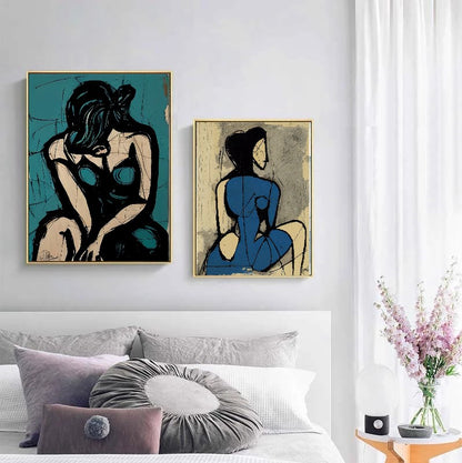 Abstract Sad Woman, Picasso Art - Large Modern Wall Art Print on Canvas {{ shop_name }}Prints abstract peoples abstract woman art collection black and blue canvas print canvas wall art digital print female figure geometric design giclée prints large canvas print love and frendship minimalist art modern interiors movie painting nude figure peoples painting picasso painting pop art print portrait art print on canvas ready to hang canvas sophisticated decor stretched canvas art wall art prints