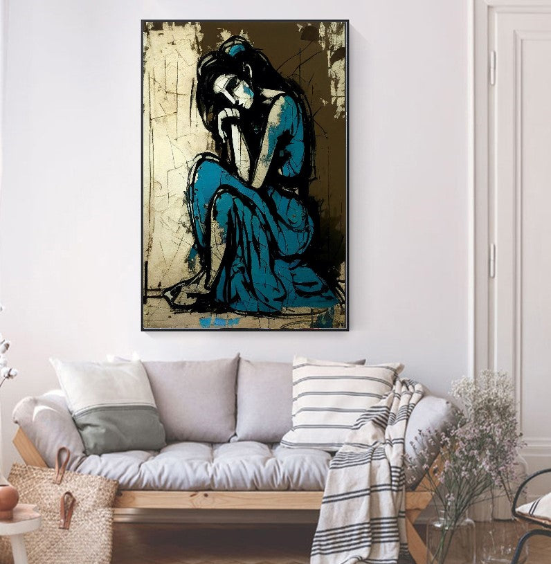 Large Stretched Printed Canvas - Sad Woman - Painting by Picasso - Abstract Modern Wall Art Print