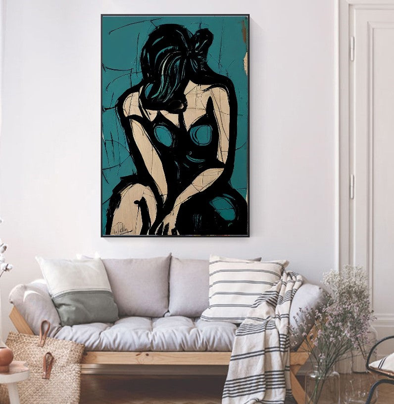 Abstract Sad Woman, Picasso Art - Large Modern Wall Art Print on Canvas {{ shop_name }}Prints abstract peoples abstract woman art collection black and blue canvas print canvas wall art digital print female figure geometric design giclée prints large canvas print love and frendship minimalist art modern interiors movie painting nude figure peoples painting picasso painting pop art print portrait art print on canvas ready to hang canvas sophisticated decor stretched canvas art wall art prints