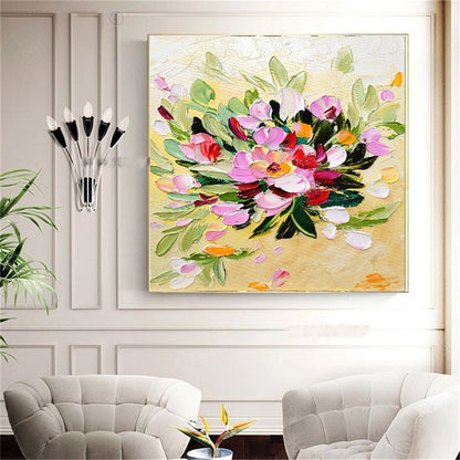 LARGE Floral Impasto Oil Painting on Canvas, Textured Abstract Flowers, Colorful Modern Wall Art Decor