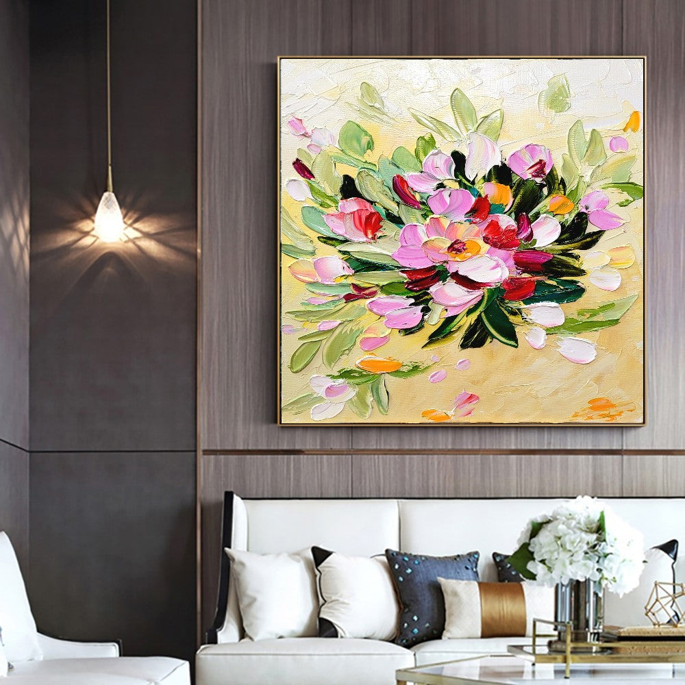 LARGE Floral Impasto Oil Painting on Canvas, Textured Abstract Flowers, Colorful Modern Wall Art Decor