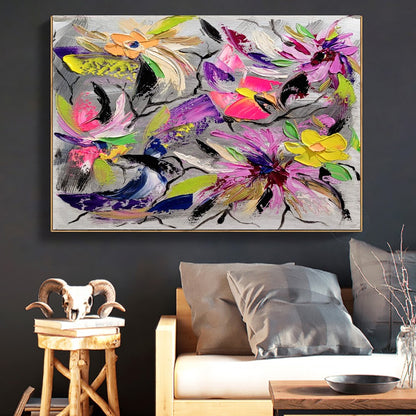 Floral Symphony - Modern Abstract Impasto Oil Painting on Canvas, Colorful Textured Wall Art