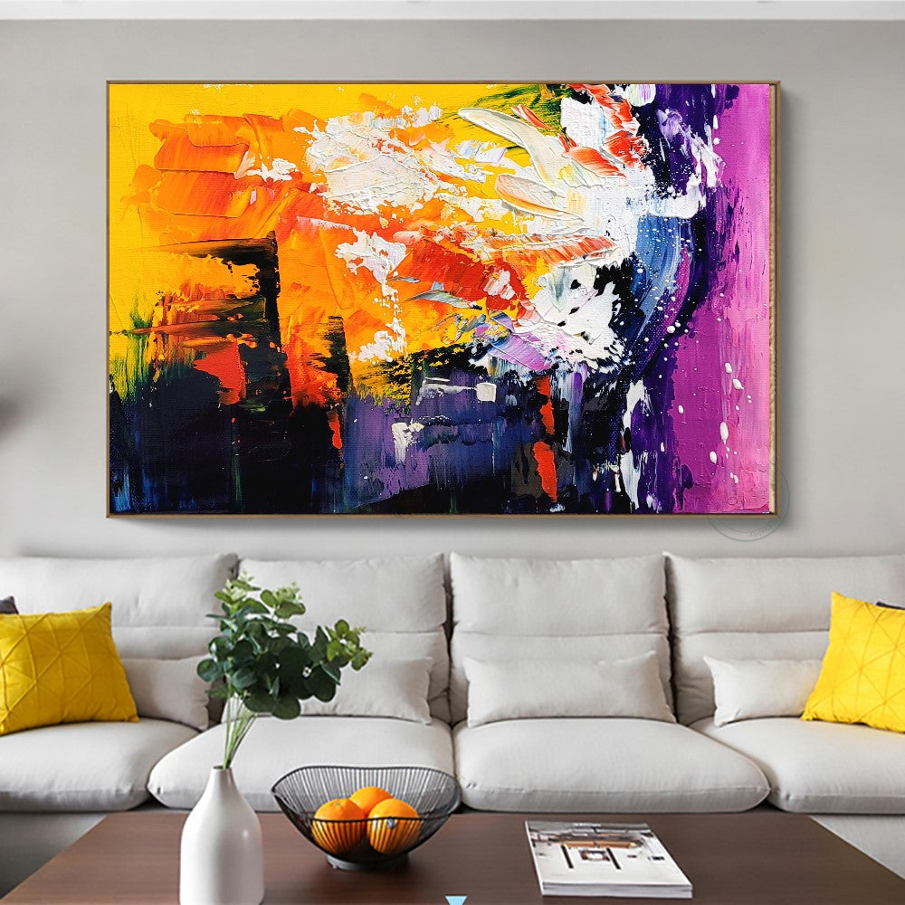 Radiant Explosion - Large Modern Abstract Impasto Acrylic Painting on Canvas, Colorful Textured Wall Art