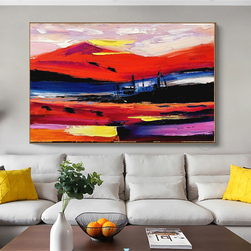 Fiery Twilight - Large Modern Abstract Impasto Oil Painting on Canvas, Colorful Textured Wall Art