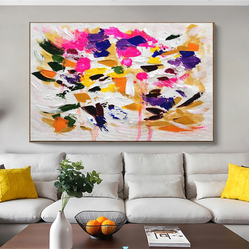 Blooming Radiance - Large Modern Abstract Impasto Oil Painting on Canvas, Colorful Textured Wall Art