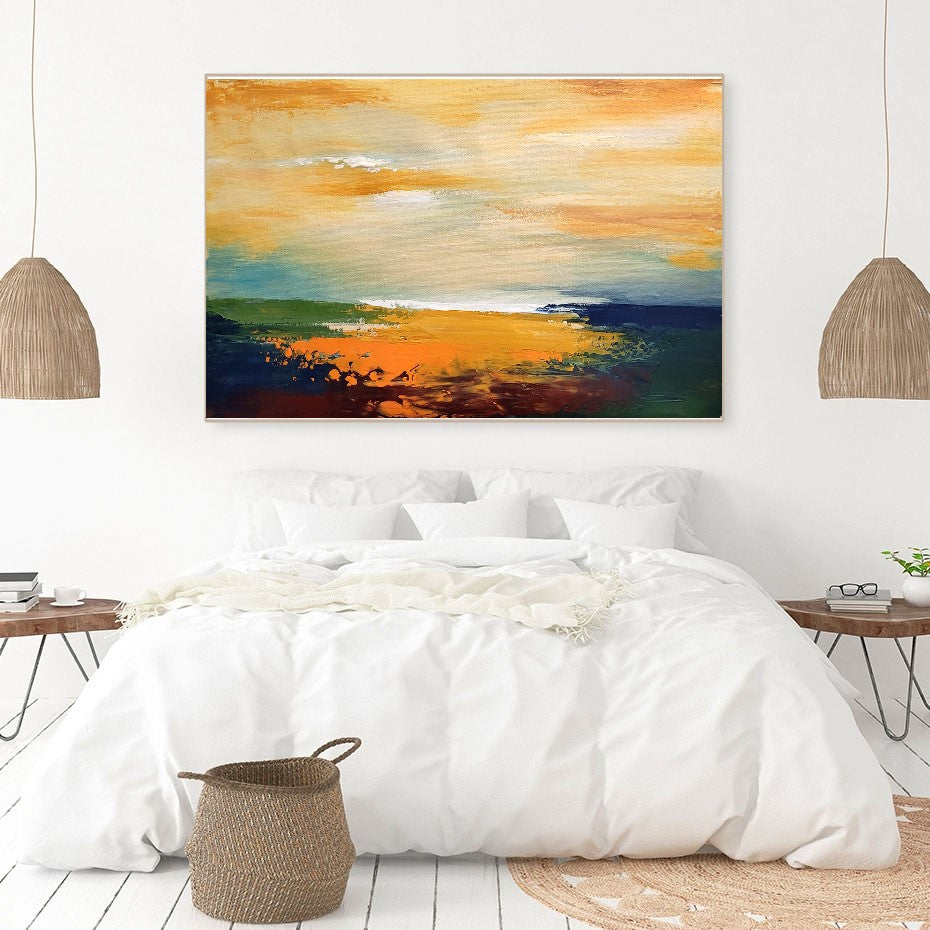 Modern Abstract Seascape Art, Sunset Impasto Oil Painting on Canvas for Bedroom, Living room