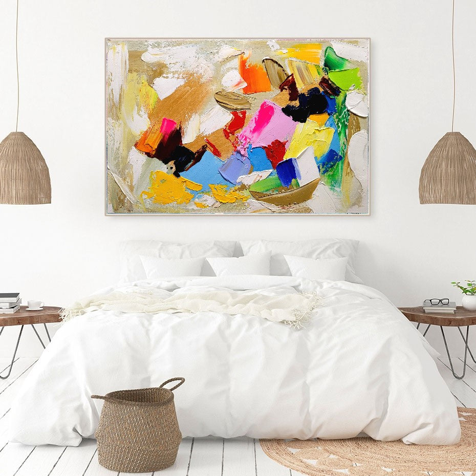 Modern Abstract Impasto Oil Painting on Canvas, Colorful Contemporary Art for Living room