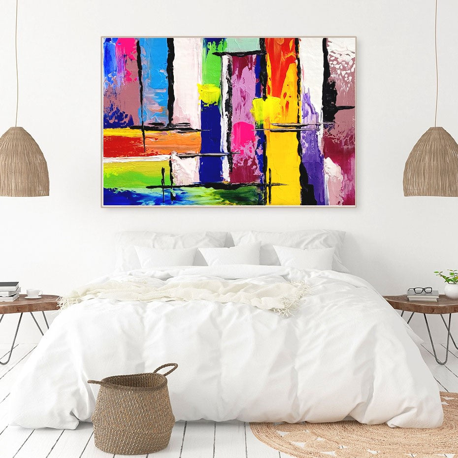 LARGE Colorful Impasto Abstract Painting, Canvas Art, Geometric Modern wall painting for living room