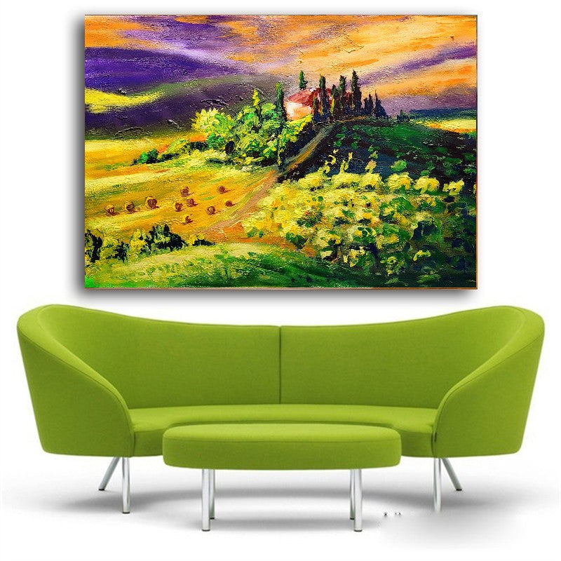 LARGE Abstract Impasto Oil Painting on Canvas, Toscana Italien Landscape, Textured Acrylic Art for Living room