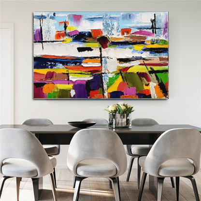 Urban Kaleidoscope - Large Modern Abstract Impasto Oil Painting on Canvas, Colorful Textured Wall Art