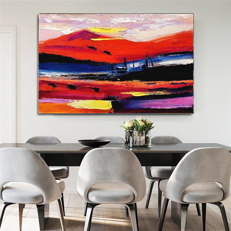 Fiery Twilight - Large Modern Abstract Impasto Oil Painting on Canvas, Colorful Textured Wall Art