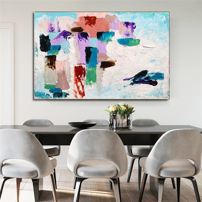 EXTRA LARGE Light Blue Abstract Impasto Oil Painting on Canvas / No Frame