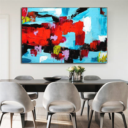 EXTRA LARGE Red Blue Abstract Impasto Oil Painting on Canvas / No Frame