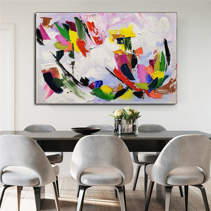 Modern Abstract Impasto Oil Painting on Canvas, Colorful Textured Wall Art for Living room