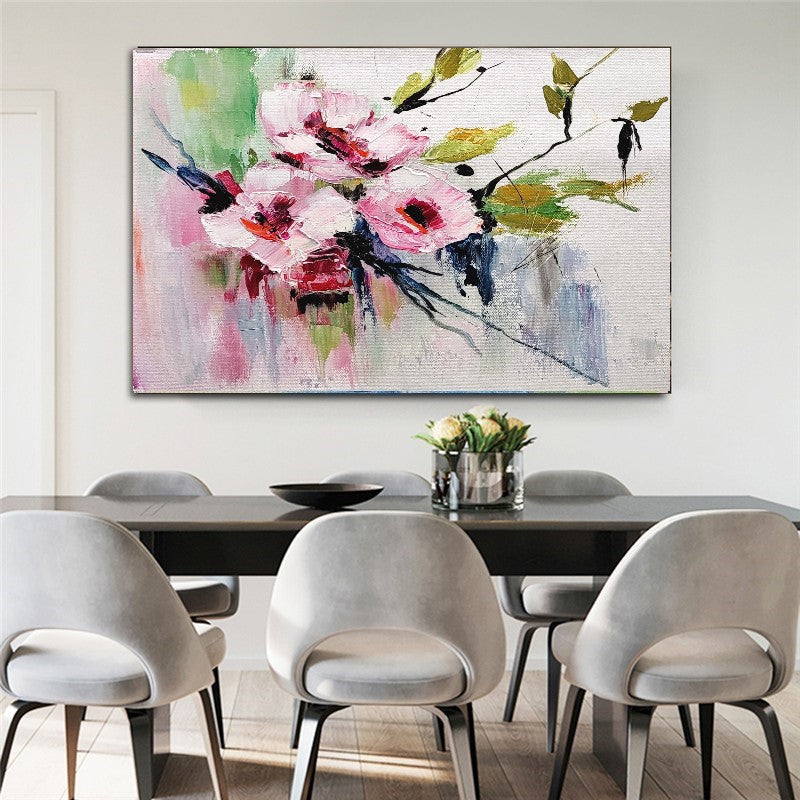 Large Impasto Textured Floral Oil Painting on Canvas - Original Artwork, Colorful Textured Wall Art