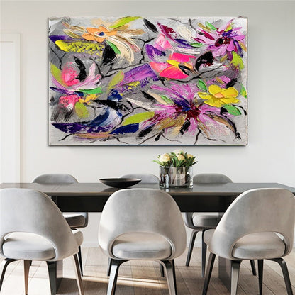 Floral Symphony - Modern Abstract Impasto Oil Painting on Canvas, Colorful Textured Wall Art