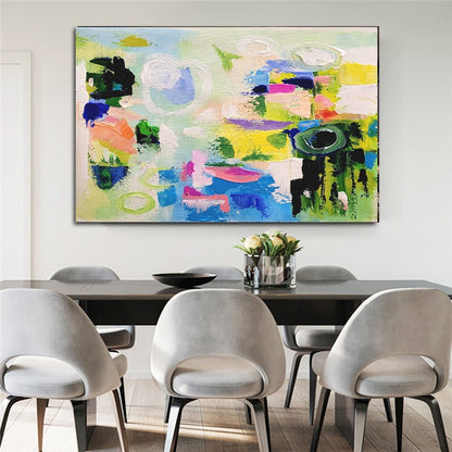 LARGE Modern Abstract Wall Art, Green Impasto Oil Painting on Canvas for Living room