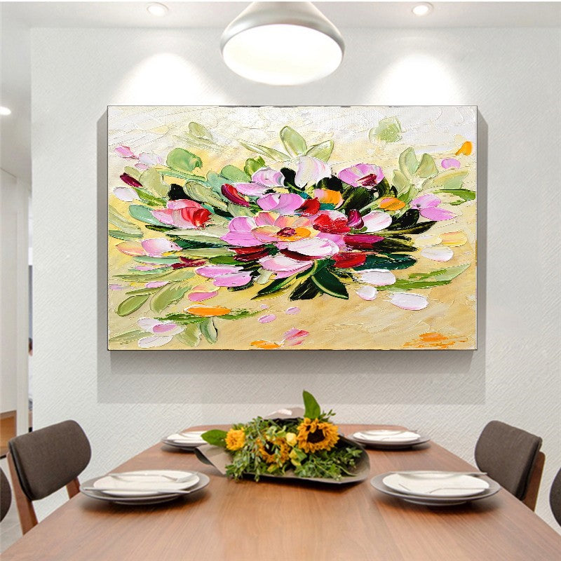 LARGE Floral Impasto Oil Painting on Canvas, Textured Abstract Flowers, Colorful Modern Wall Art Decor