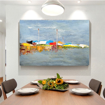 Moden Abstract Landscape Art, Seashore Impasto Oil Painting on Canvas for Living room