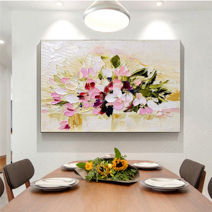 LARGE Floral Impasto Oil Painting on Canvas, Textured Pastel Colors Art, Abstract Modern Wall Art Decor