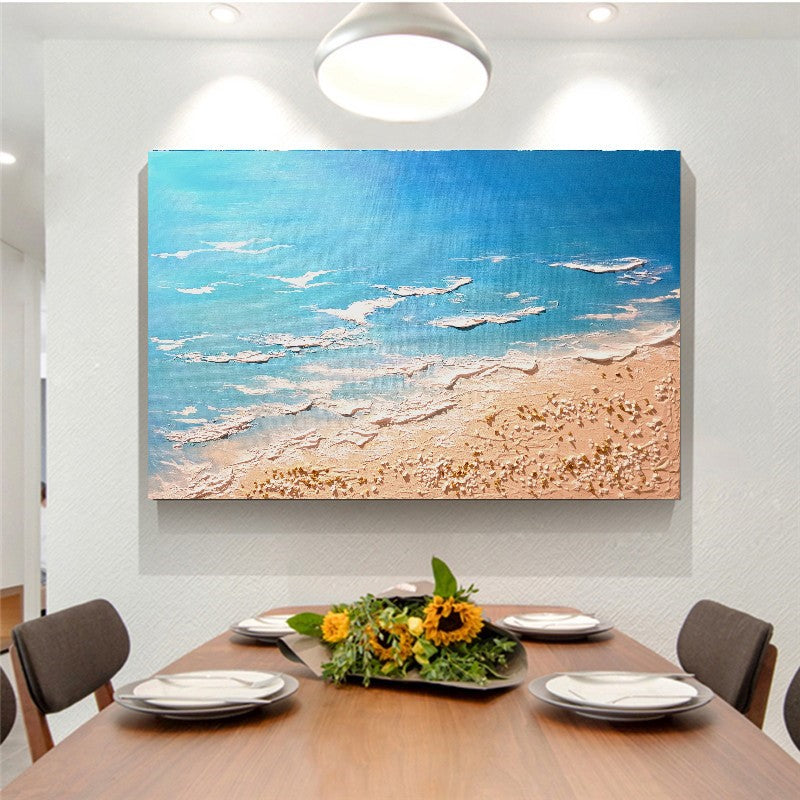 LARGE Modern Textured Wall Art, Seashore Art, Acrylic Painting on Canvas for Bedroom, Living room