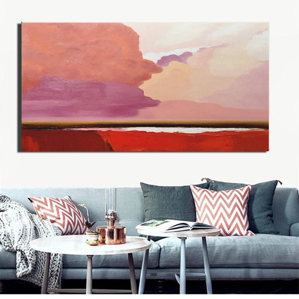 LARGE Modern Abstract Impasto Oil Painting on Canvas, Pink Landscape Art for Living room