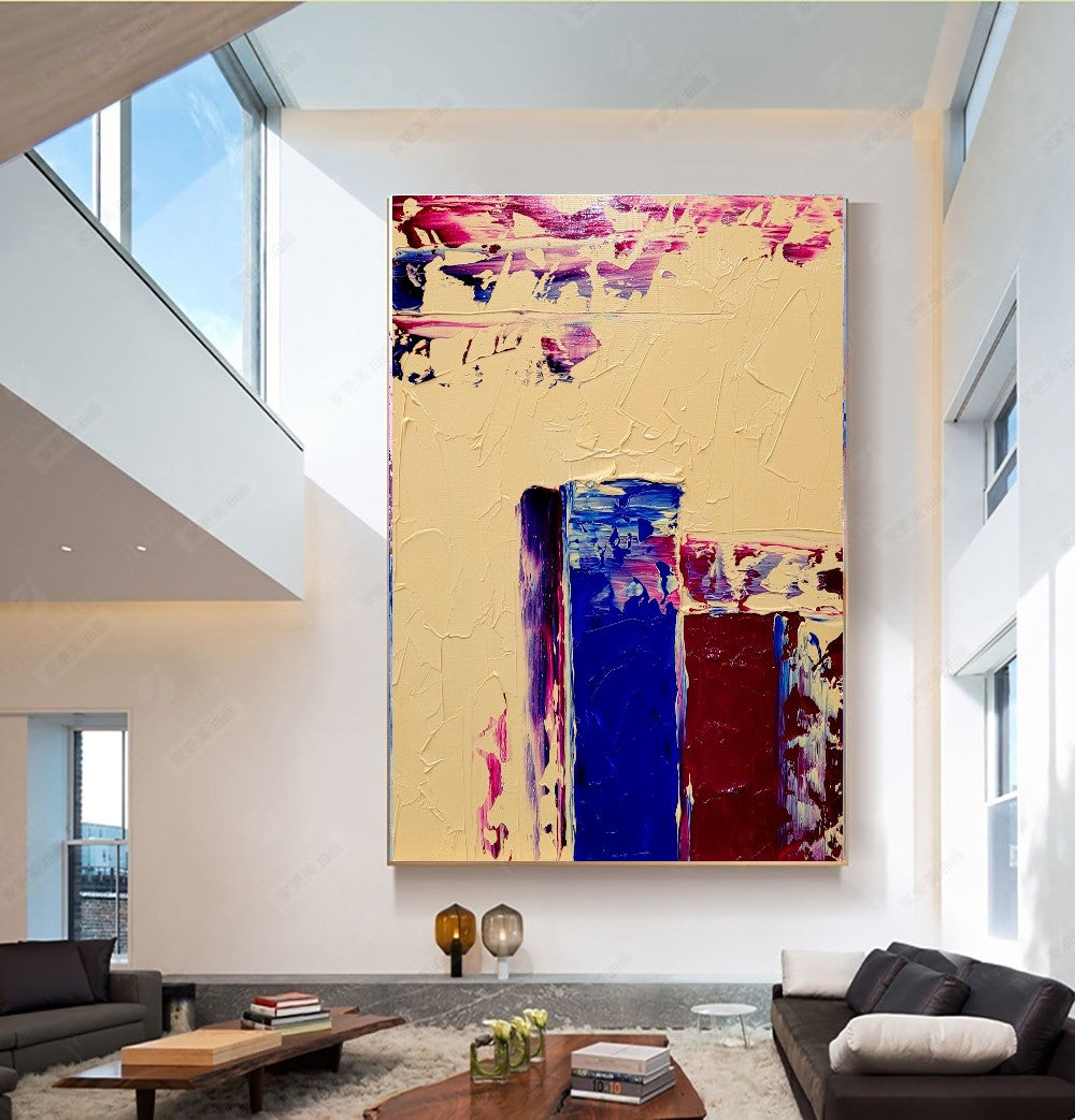 LARGE Impasto Oil Painting on Canvas, Geometric Minimalist Art, Vivid Color Contemporary Art Decor