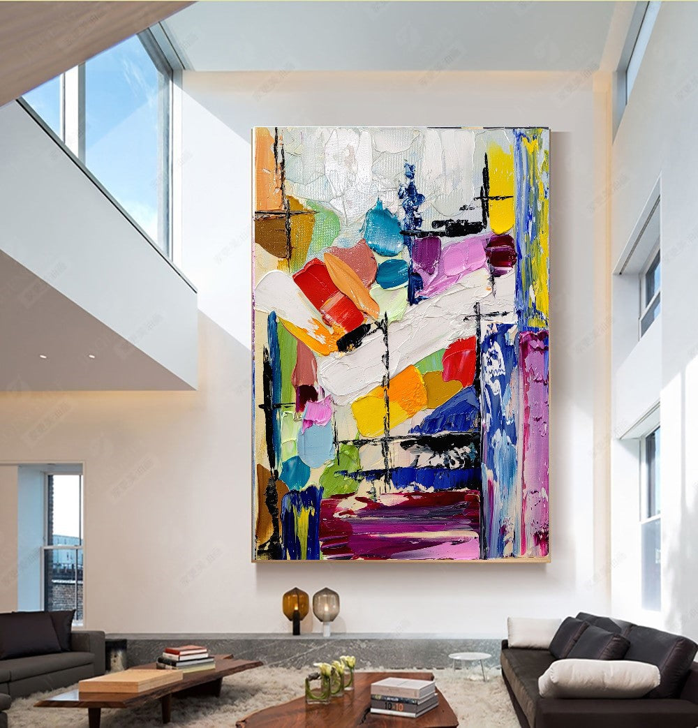 Large Abstract Paintings for living room, Impasto Oil Painting on Canvas, Colorful Modern Wall Art, Unique Painting